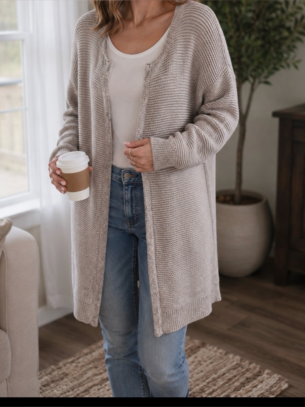 GAP Open-Front Cream Knit Cardigan Size Large